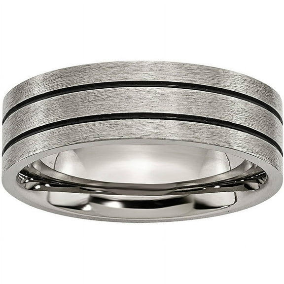Titanium Black Enamel Flat Grooved 7mm Brushed Band