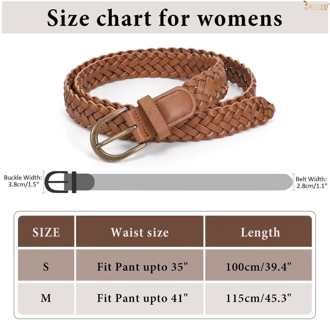 JASGOOD 2 Pack Women's Leather Skinny Braided Belt,Thin Woven Waist Belt  for Women with Gold Buckle for Jeans Pants Dress