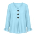 thumbnail image 2 of ClodeEU Women's V Neck Half Button Flare Long Sleeve Blouse,Casual Loose Solid Shirt Top Sky Blue,Women's Plus L, 2 of 6