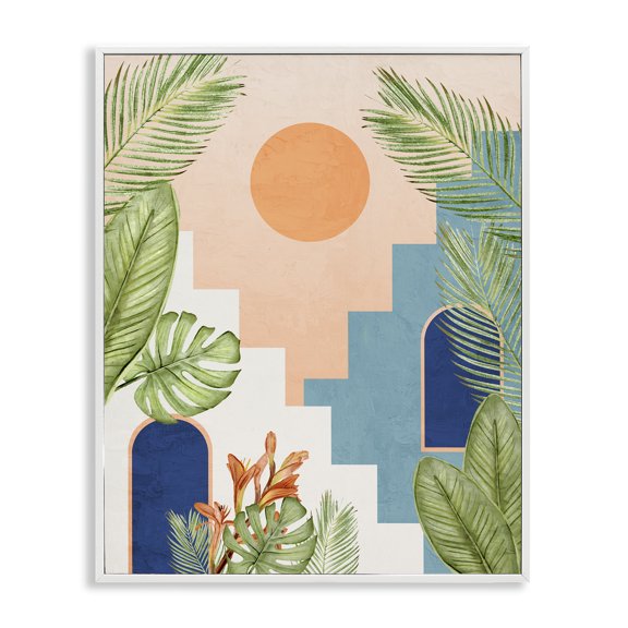 Stupell Industries Desert City with Palms Scenery Painting White Framed Art Print Wall Art, 24 x 30