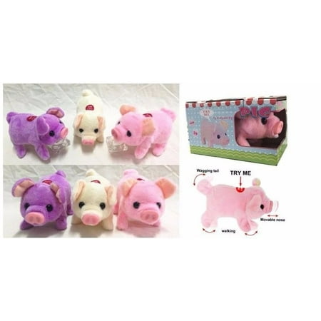 Toy Pig – Battery Operated Walking & Tail Wagging Plush Pig - Colors May Vary