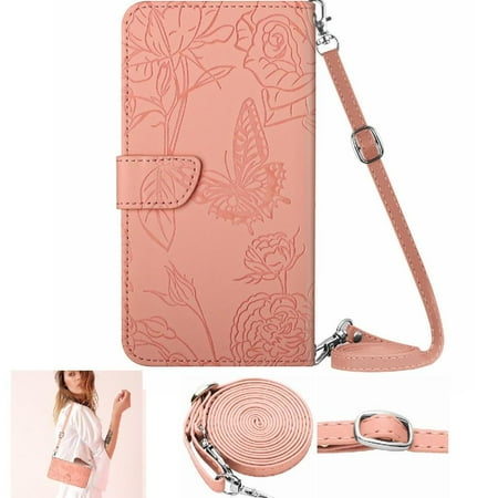 Case for Nokia X100 Phone Case Soft PU Leather With Card Holder & Long Strap Butterflies And Flowers Leather Wallet