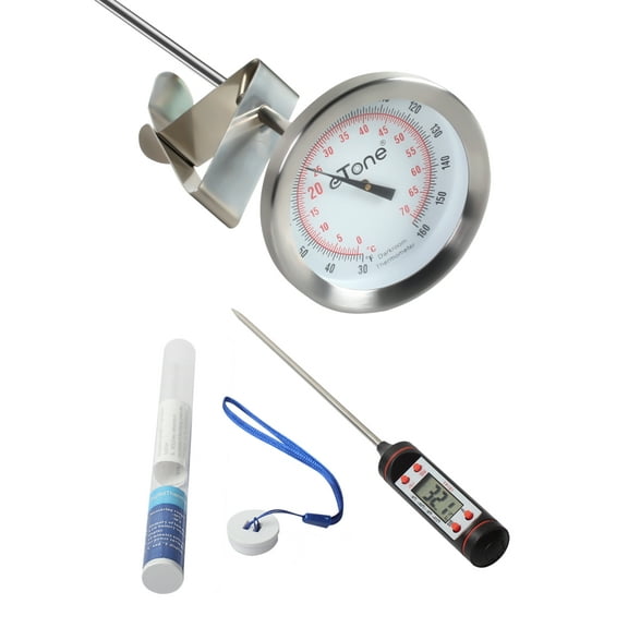 eTone Stainless Steel Instant Read Dial Thermometer and Digital Thermometer Combo Set for Deep Fry & Meat Cooking, Oven Safe, BBQ, Grill, Darkroom