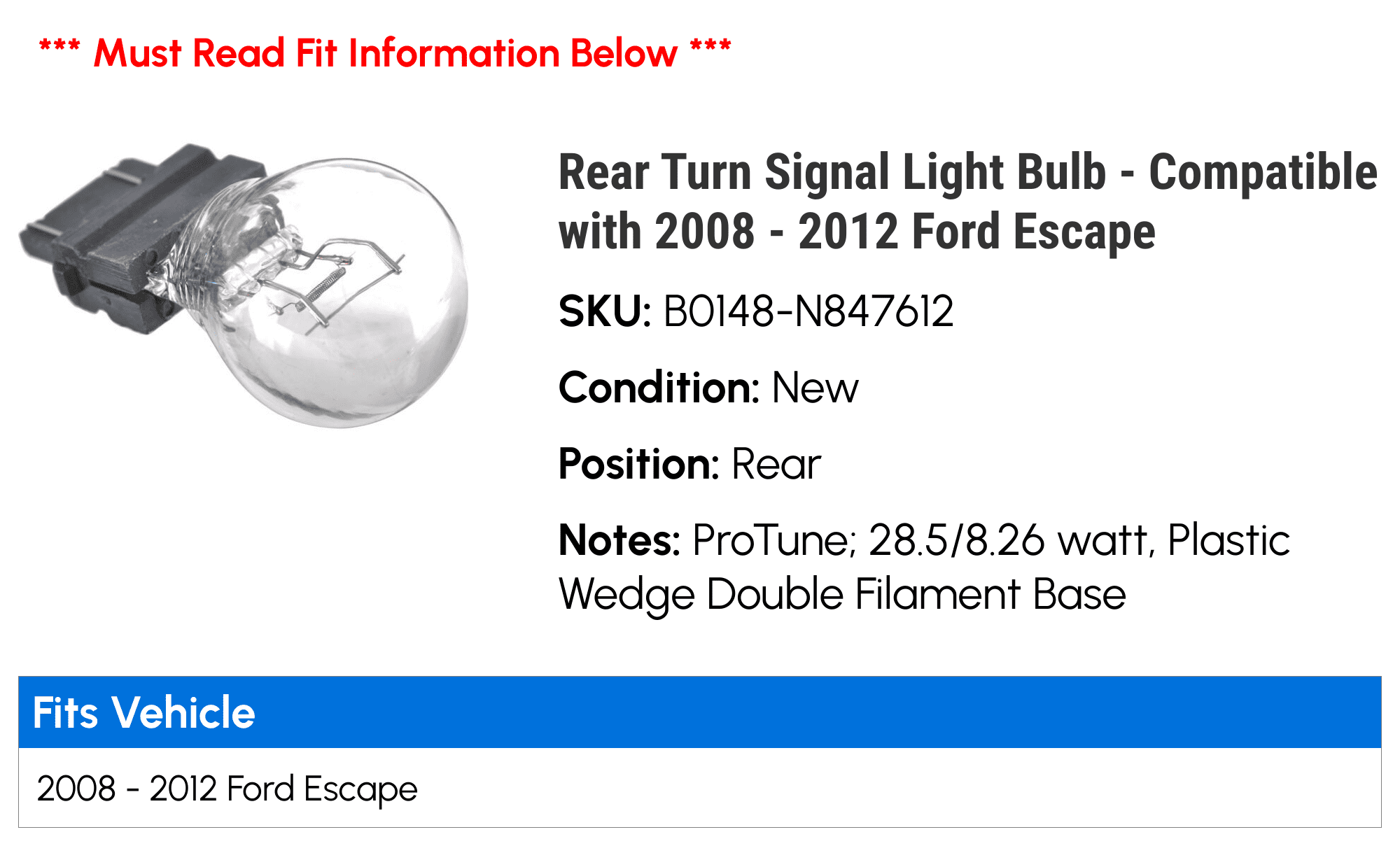 Rear Turn Signal Light Bulb Compatible with 2008 2012 Ford Escape 2009 2010 2011