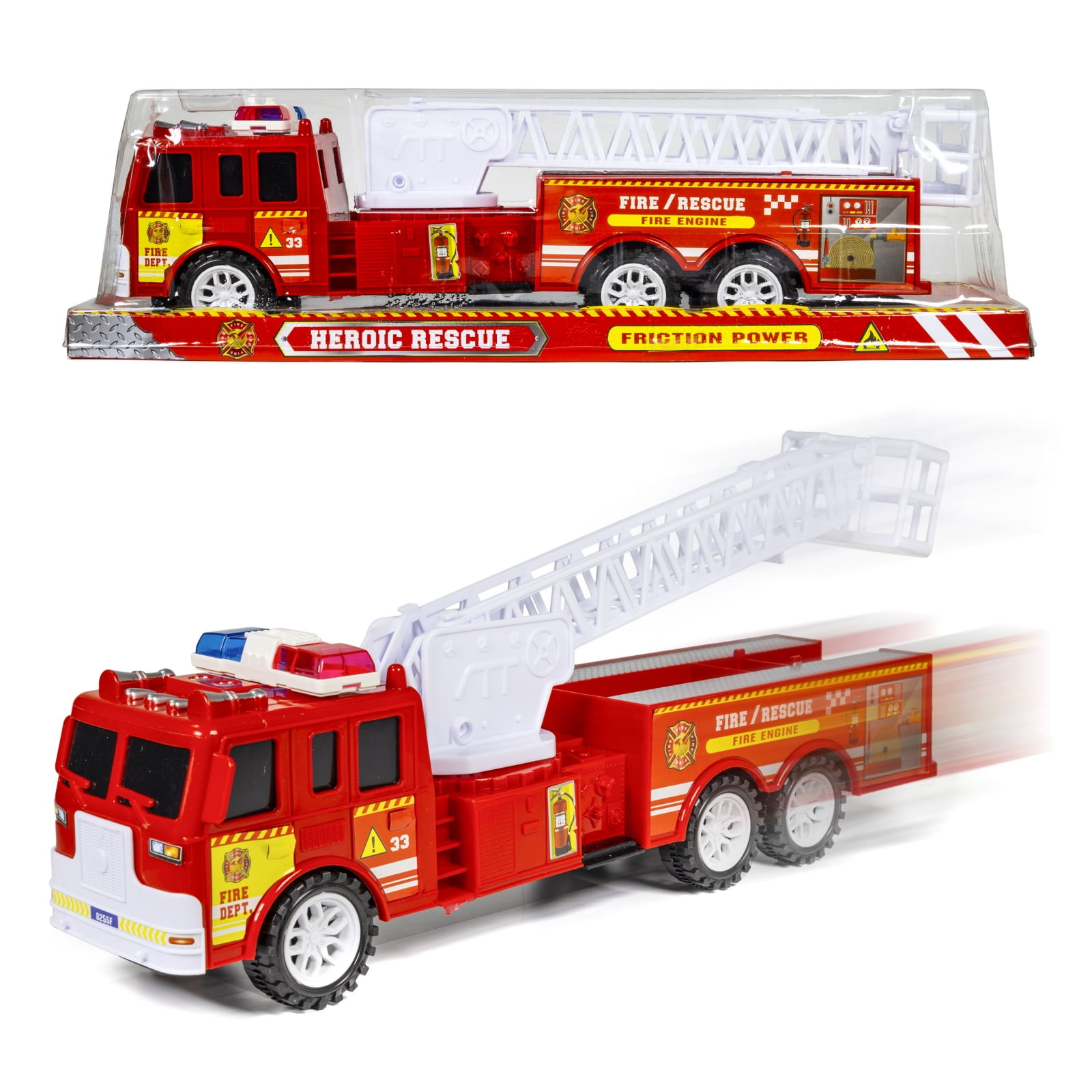 Fire Engine Rescue Truck with Firefighter Utility Bucket, Red Ages 3-8