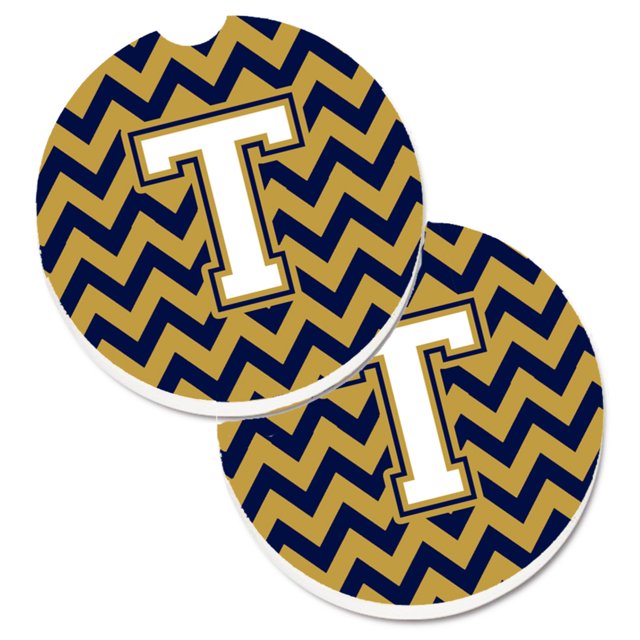 Juego de 2 Posavasos para Coche Caroline's Treasures T Chevron azul marino y dorado CJ1057-TCARC
