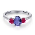 thumbnail image 3 of Gem Stone King 925 Sterling Silver Blue Iolite and Red Ruby Engagement Ring for Women | 1.15 Cttw | Oval Checkerboard 7X5MM | Gemstone Birthstone | Size 7, 3 of 6