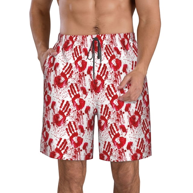 Balery Bloody Hand 2 Traje de Baño Estilo Hawaiano para Hombre, Shorts de Secado Rápido con Bolsillos-Medium