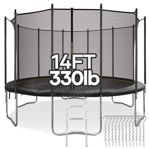 Entil 14FT Trampoline with Safety Enclosure for Kids Adults, Low Intensity Weight Capacity 330lbs