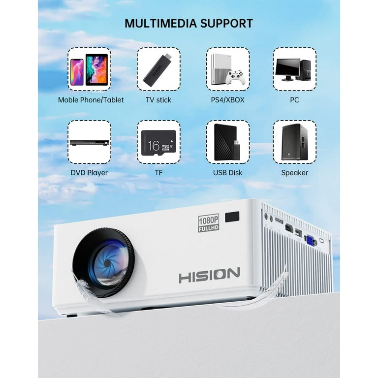 HISION Mini Projector, Full HD, 200