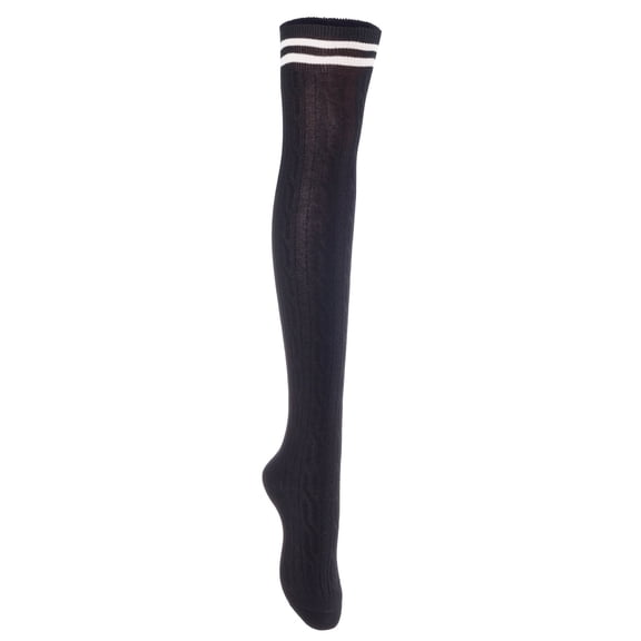 Lian LifeStyle Big Girls' Women's 4 Pairs Over Knee High Thigh High Cotton Socks Size L/XL(Black) 4p1c1