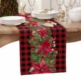 thumbnail image 6 of Christmas Poinsettia Cotton Linen Table Runner for Dining Kitchen, Red Plaid Xmas Botanical Pine Cones Wedding Outdoor Party Tablerunners Decoration, Dresser Scarf Coffee Tablecloth Runners 13"x48", 6 of 9