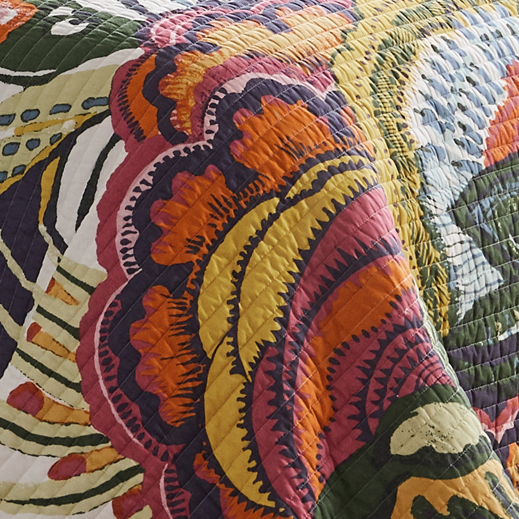 Levtex Home - Grandiflora Garden Quilt Set - Full/Queen Quilt (88x92in.) and Two Standard Shams (20x26in.) - Floral - Orange, Red, Blue, Green and Yellow - Reversible - Cotton/Polyester