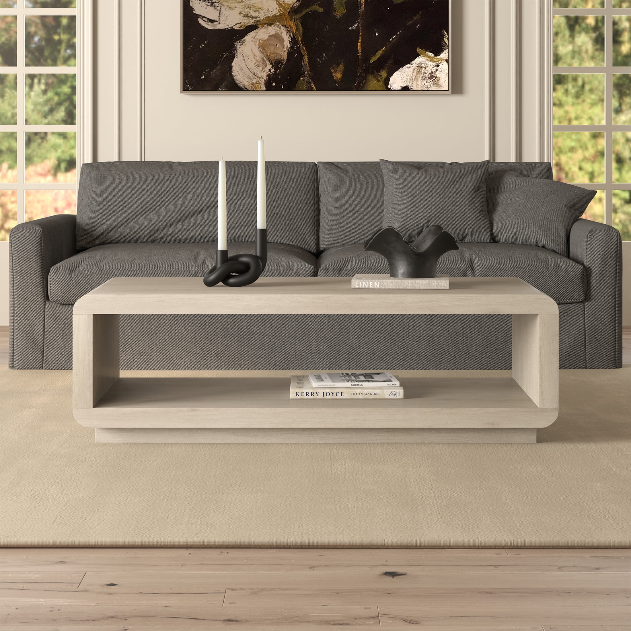Evelyn&Zoe Modern/Contemporary 47.25" Wide Alder White Coffee Table