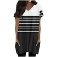 thumbnail image 2 of Tops for Women Plus Size Short Sleeved Stripe V-Neck Printed Double Pocket Pullover T-shirt White L, 2 of 6