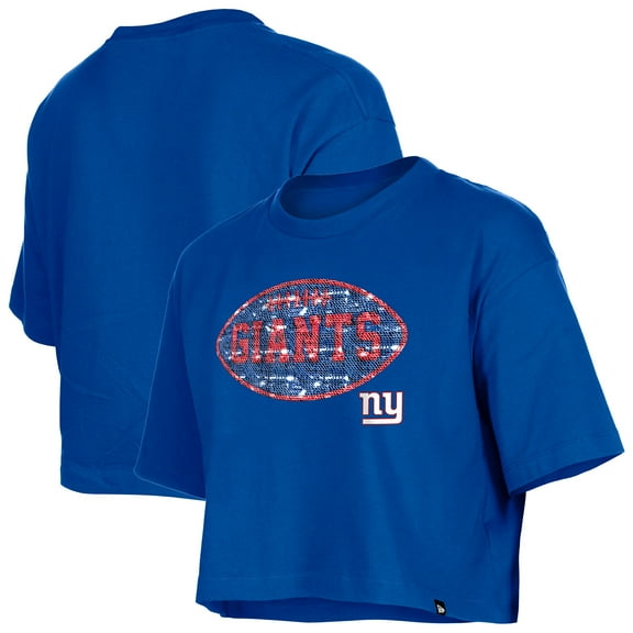Girl's New Era Royal New York Giants Flip Sequin Boxy T-Shirt