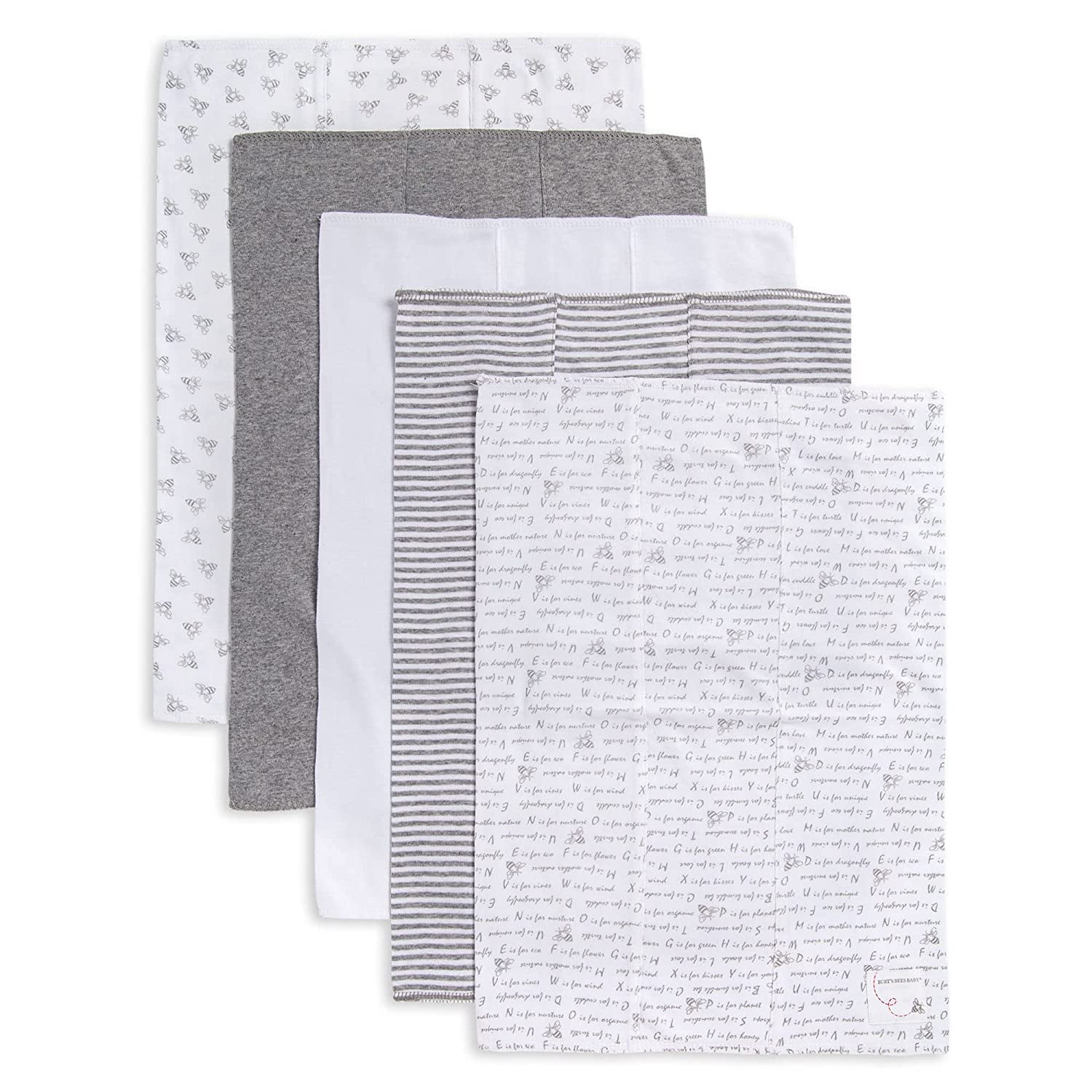 Burt's Bees Baby - 100% Organic Cotton, Extra Absorbent Infant Burp Cloths, Unisex, 5-Pack