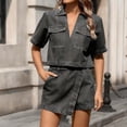 thumbnail image 2 of Levmjia Womens Denim Set Casual Summer Outfit V Neck Top Irregular Hem and Skirt Set With Pocket Two Piece Set Comfortable Loose Fit Home Daily Wear, 2 of 7