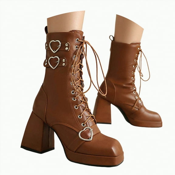 UngA Womens Boots Mid Calf Women's Cowboy Boots Mid Calf Cowgirl Embroidered Western Pointed Toe Chunky Heel Pull On Knee High Boots Brown,7.5