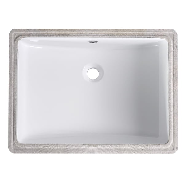 Lavabo Undermount para Baño, Lavabo Cerámico Blanco de 22"x16" con Desbordamiento para Tocador, Blanco