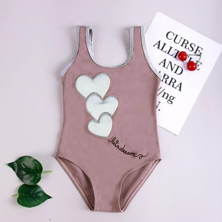 

Toddler Baby Kids Girls Love Heart Print One-Piece Bathing Beach Swimwear