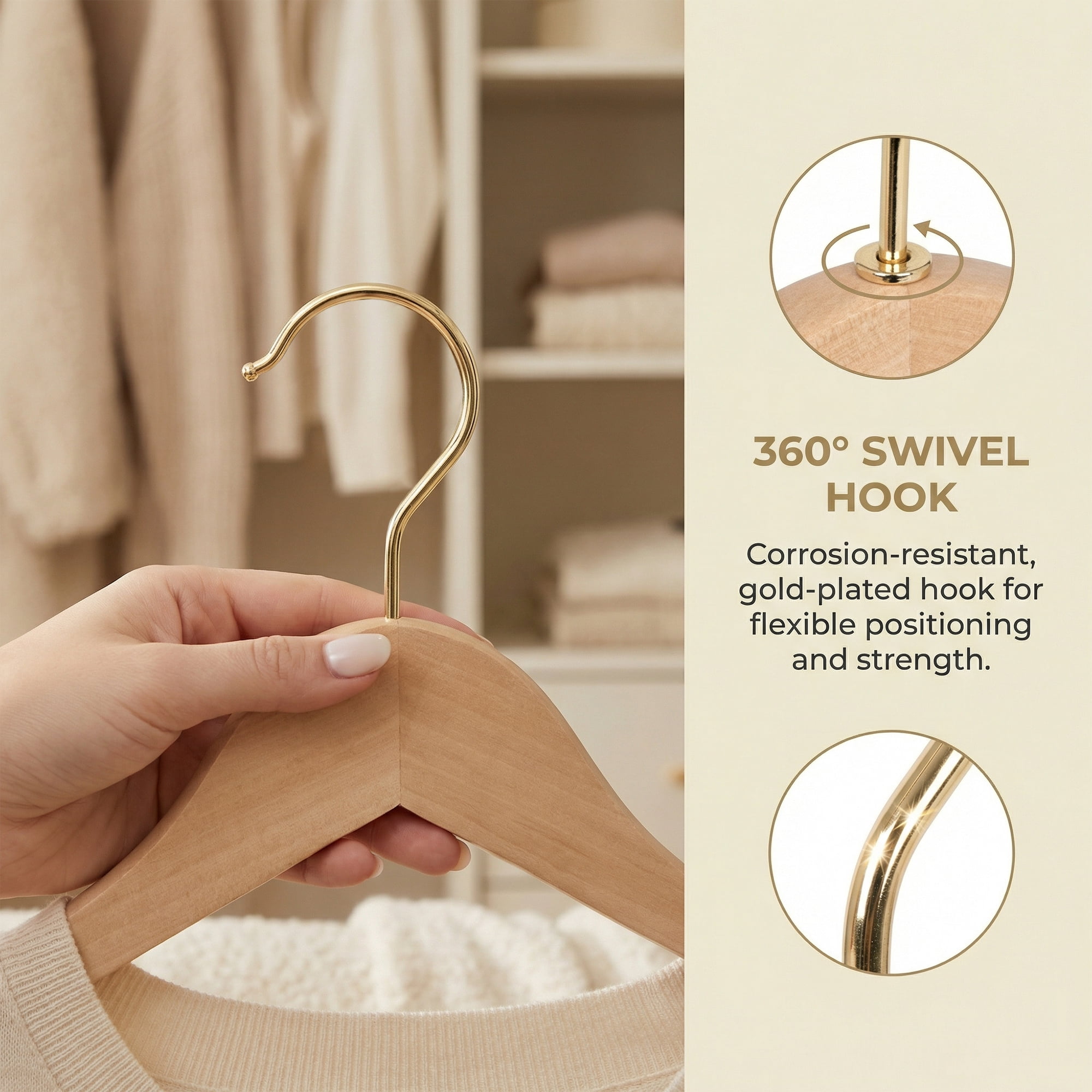 Unique Bargains 2 Pcs Wood Non-Slip Durable Space Saving Clothes Hangers Beige 15"x3.9"