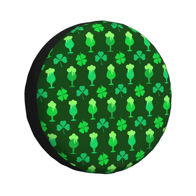 Fotbe leaves and glasses of beer for St. Patrick's Day Funda de Llanta de Repuesto con Estampado, Engrosada, Ajuste Universal para Jeep, Remolque, RV, SUV, Camión-16 inch