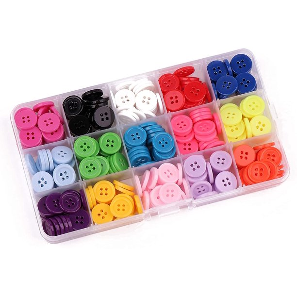 Multicolored 300 piezas 3/5 pulgadas (15 mm) 15 colores Botones de tamaño pequeño Forma redonda de resina 4 agujeros Botón plano Costura Scrapbooking y manualidades de bricolaje p