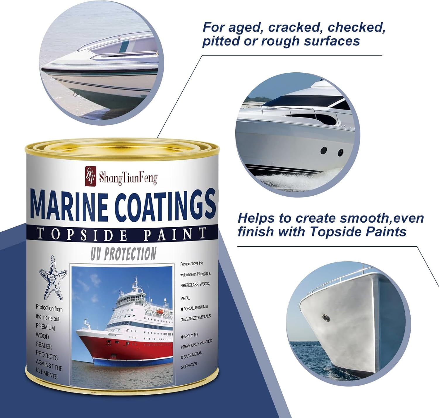 ShangTianFeng 207014 Marine Wood and Fiberglass Primer,32Oz Brilliant Navy Blue, Suitable for use on fiberglass, wood or metal surfaces above the waterline, 1 Quarts