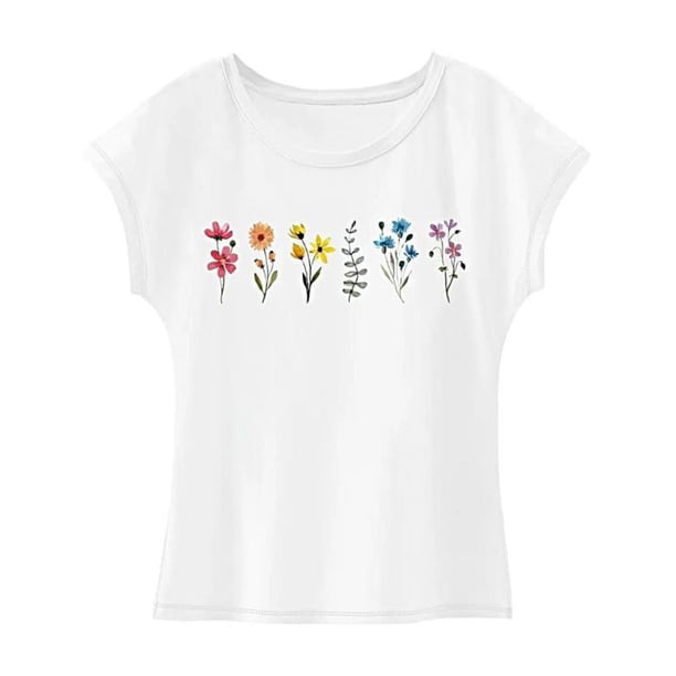 Camiseta para mujer con cuello redondo, elegante camiseta de manga corta para senderismo y vacaciones L