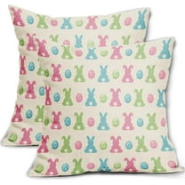 Easter Pillow Covers 18x18 Set of 2 Cute Bunny Eggs Blue Pink Green Print Spring Easter Themed Decorative Throw Pillow Cases Outdoor Farmhouse Decoration for Sofa Couch Bed