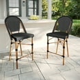 thumbnail image 2 of Martha Stewart Set of 2 Indoor-Outdoor Stackable Bistro Counter Stools with Natural Woodgrain Aluminum Finish Frame, Black/White Woven Rattan Back/Seat, 2 of 9