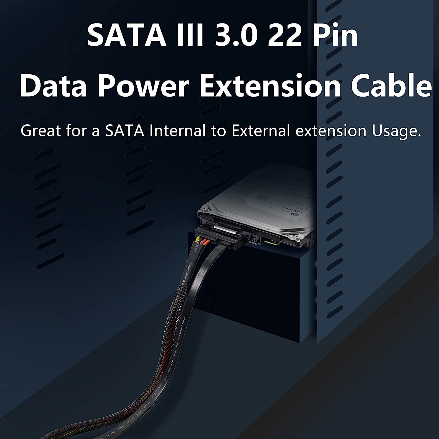 HRTGFD-22Pin SATA Power Extension Cable,22 Pin（7+15） Sata Male to Female Data and Power Combo Extension Cable with Locking Latch,for HDD,SSD,Optical Drives, DVD Burners, PCI Cards-0.3M(6Gbps/s)