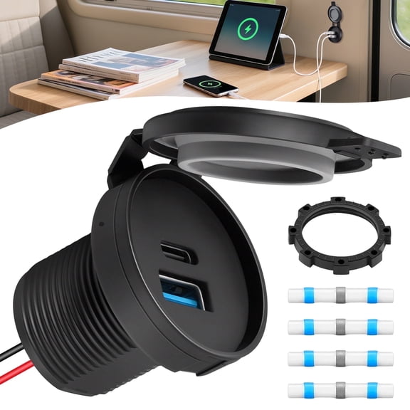 SPEEDWOW 36W RV USB Outlet, Dual USB-C PD 3.0 & QC3.0 Fast Charger, 12V/24V Waterproof Recessed Socket for Camper, Boat, Truck, Trailer, Marine, Golf Cart & Auto
