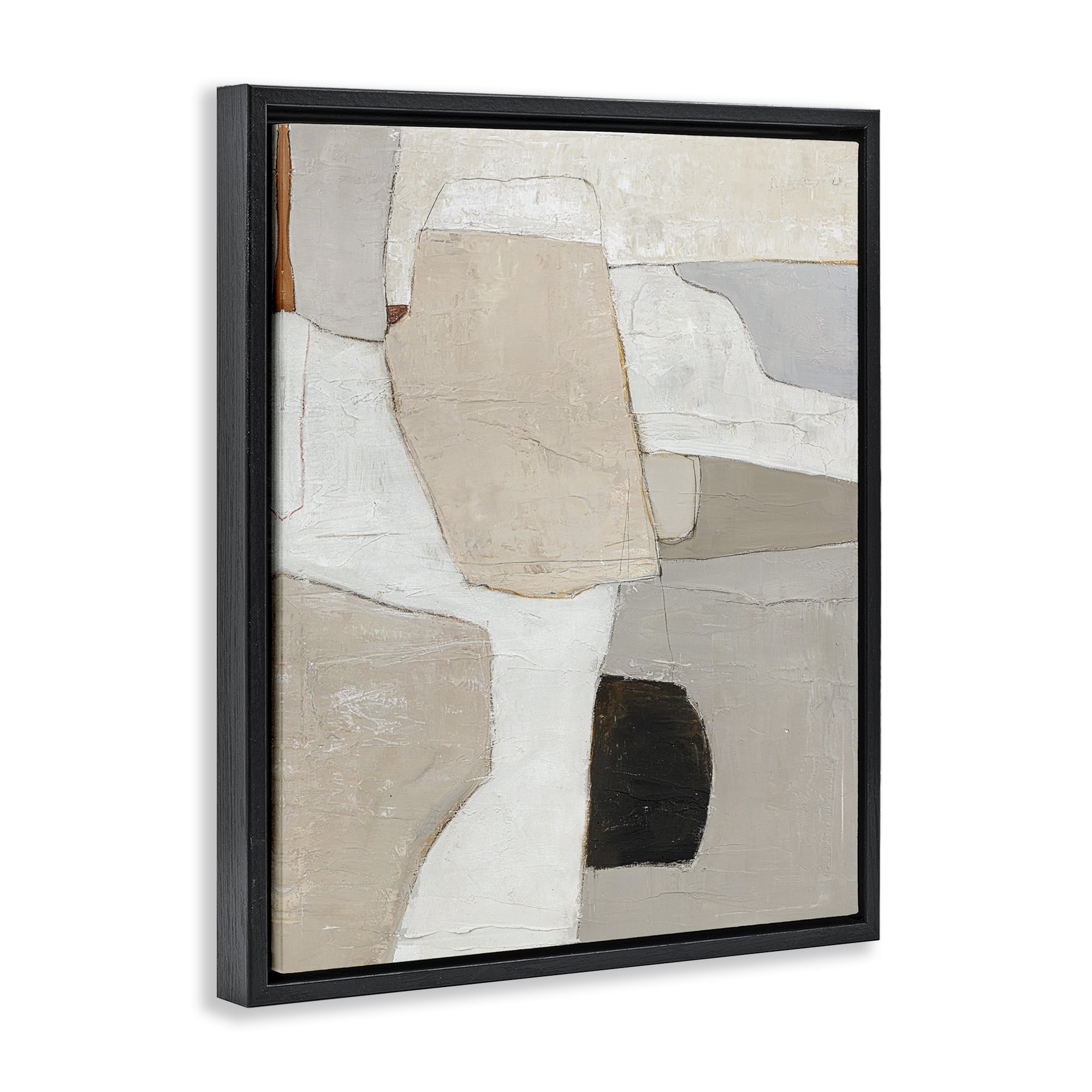 Stupell Industries Beige Shape Geometrics Abstract Painting Black Floater Framed Canvas Art Print Wall Art, 17 x 21