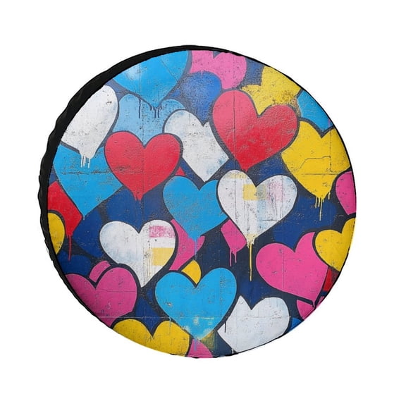 Camper Spare Tire Cover Colorful Heart Waterproof Polyester Wheel Protectors Wheel Covers Love Hearts Anniversary Wedding Tire Cover Universal Fit for Trailers SUV Truck Camper Travel 12inch
