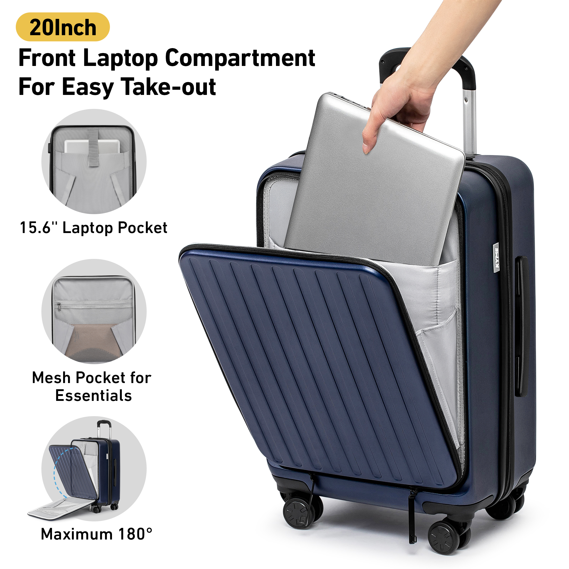 3 Piece Luggage Sets,Front Open Hard Shell 100% PC Suitcase With Double Spinner Wheels & TSA Lock