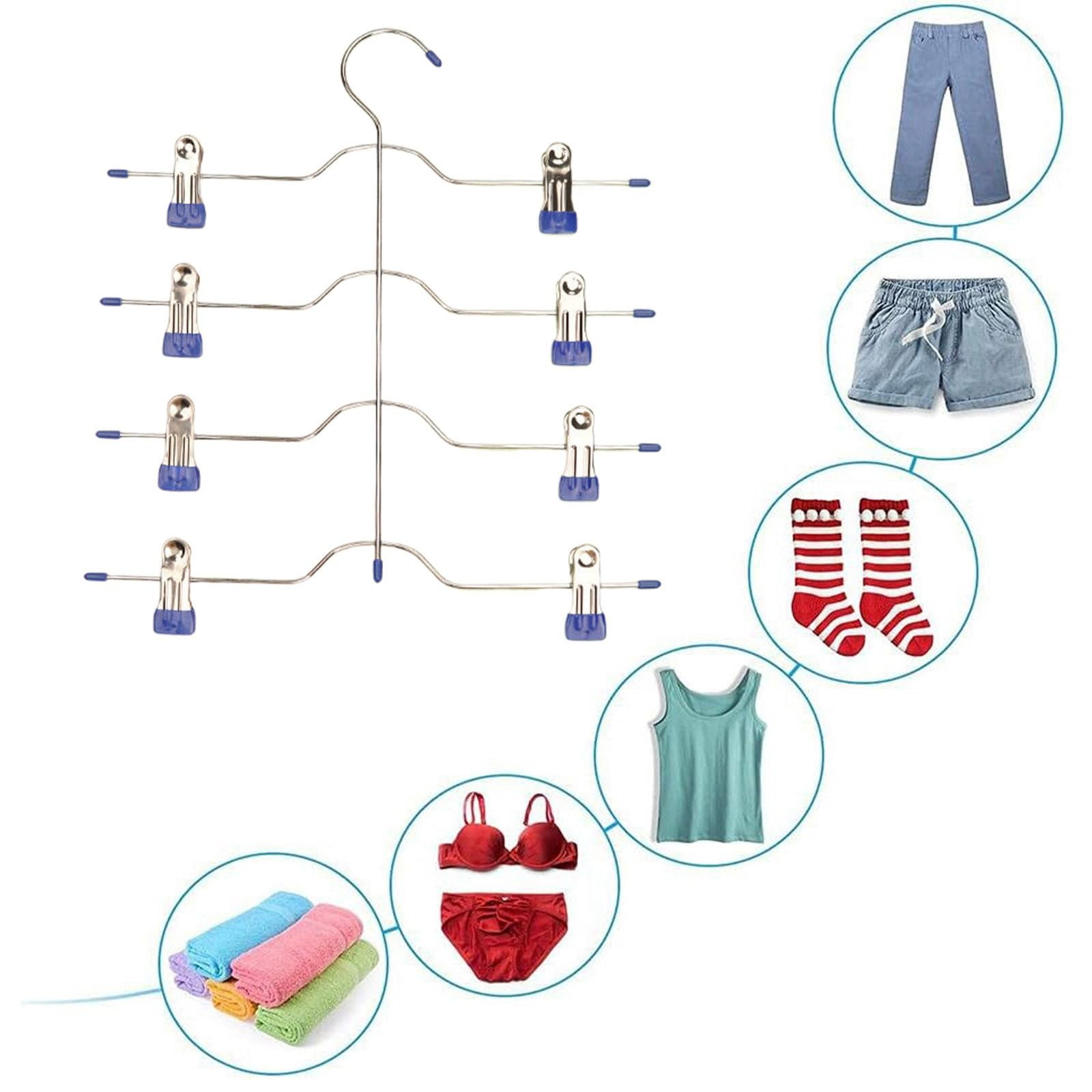 4 Tier Metal Skirt Hangers for Women, Pants Hanger Space Saving with Adjustable Clips, Gain 70% More Space, Non Slip Grip for Slacks, Trousers, Shorts, Jeans, Towels, 13.0x14.96"
