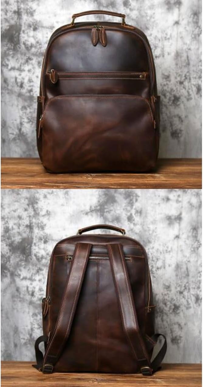 RKXQT Mens Luggage Backpacks Computers Bags Leather Travel Bags Casual Daypack Briefcases Laptop Bags(Brown)