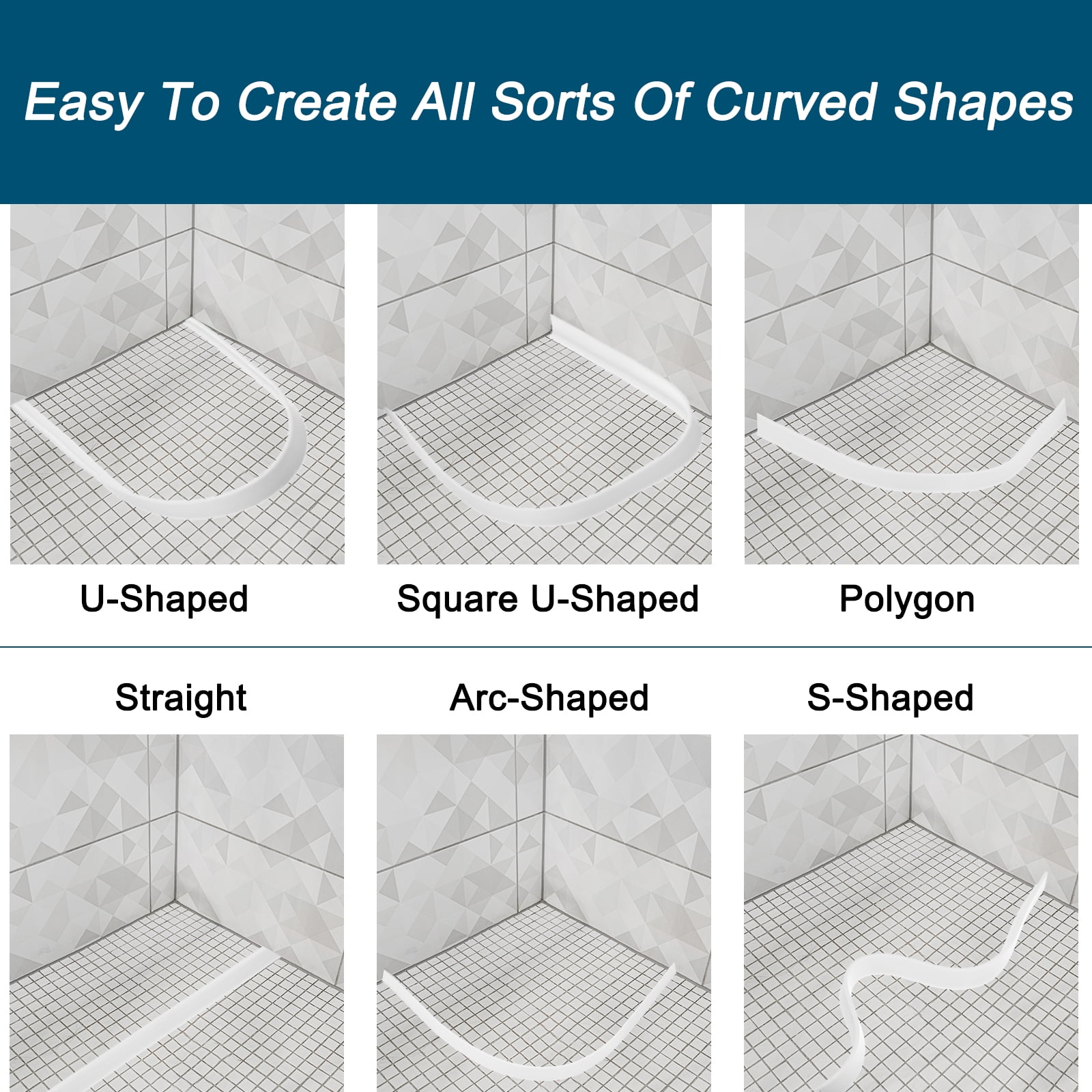 REGALWOVEN Collapsible Shower Barrier Stopper U-shape Water Guard Blocker for Wet and Dry Separation Black 98 inch
