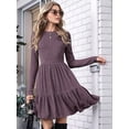 thumbnail image 4 of Women Long Sleeve Fall Dresses Flowy Casual Ribbed Knit Crew Neck Knee Length Sweater Dress S, 4 of 9
