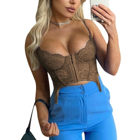 

Musuos Women Lace Corset Tops Patchwork Spaghetti Strap Vintage Aesthetic Push Up Bustier