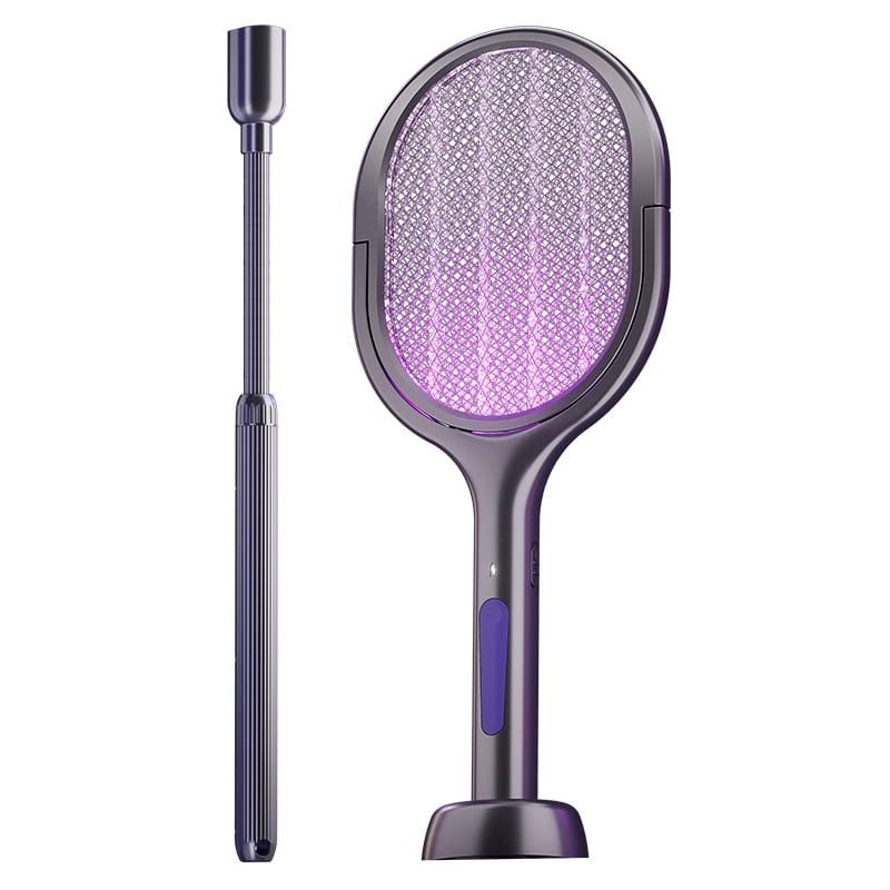 2-in-1 Retractable Electric Fly Swatter Racket - USB Rechargeable Bug Zapper with Mosquito Trap Lamp, Extended Handle Powerful Insect Killer for Home Bedroom Indoor Outdoor