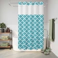 thumbnail image 6 of No Hook Shower Curtain with Built-in Rings - Turquoise White Geometric Washable Waterproof Fabric Bathroom Curtains for Hotel,Rentals, Stall 36 X 78 Inch , Minimalist Morocco Pattern, 6 of 9