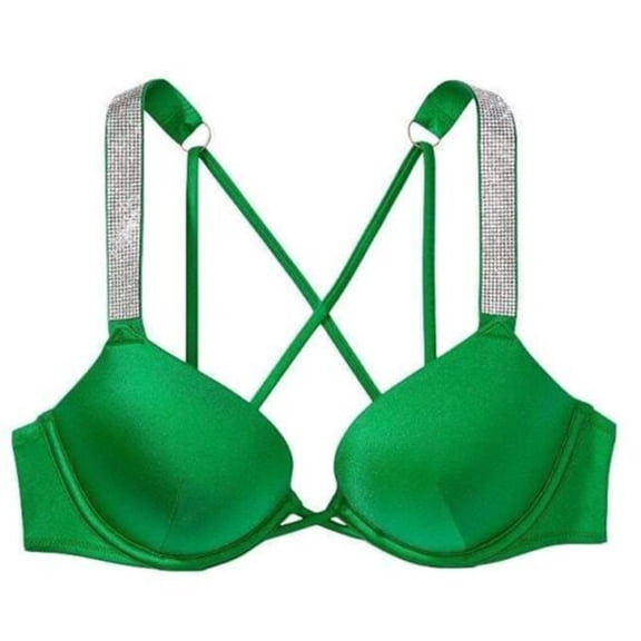 Victoria's Secret Women's Bombshell Push Up Shine Strappy Bikini Top Green 36C NWT