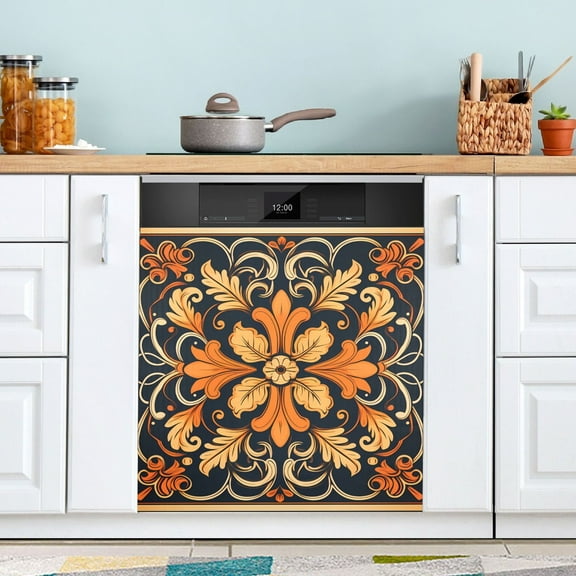 Yellow Orange Mandala Dishwasher Magnet Cover Magnetic Fridge Door Cover Home Kitchen Decor 23"x 26"