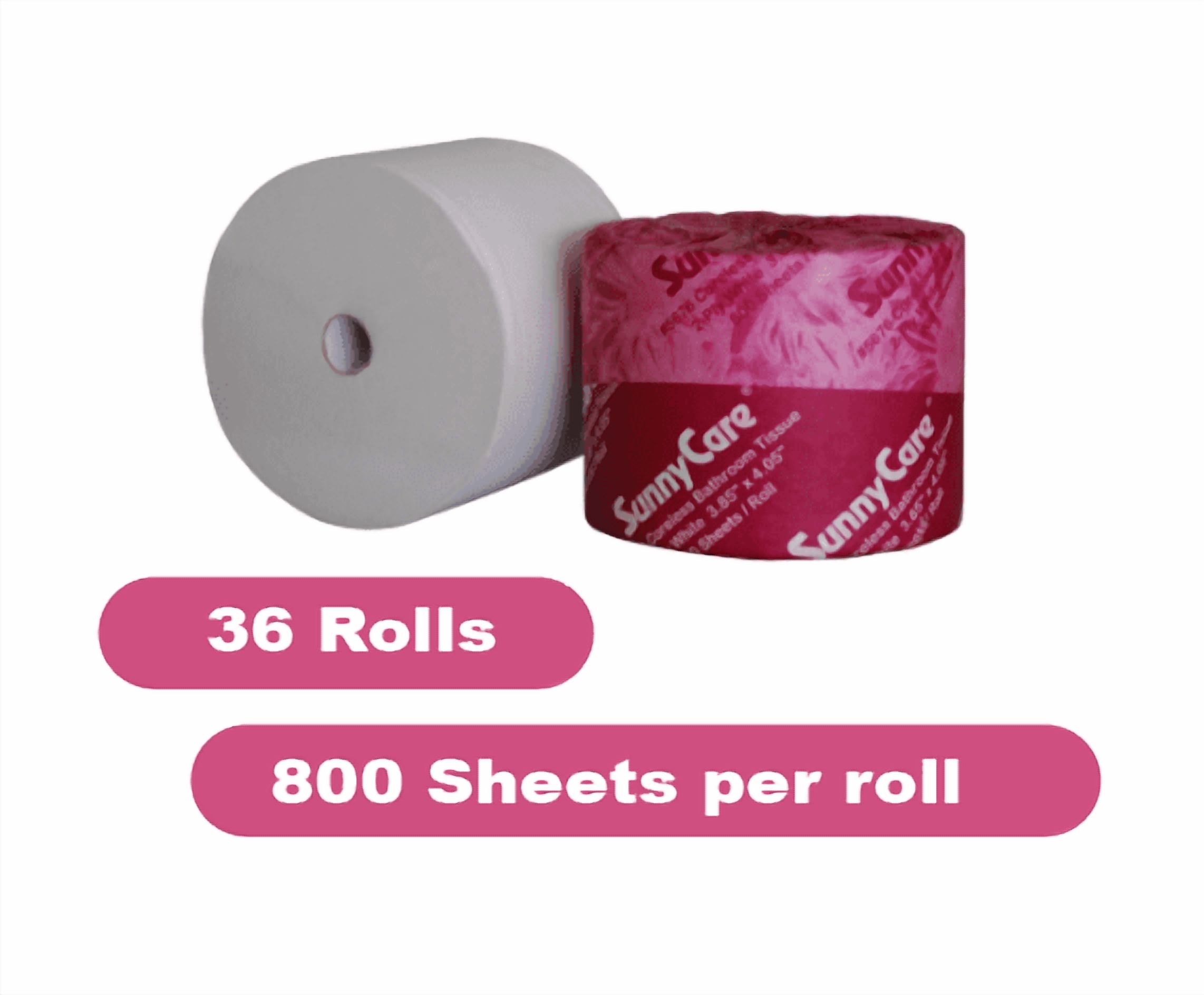 Sunnycare Two-ply White Coreless Bathroom Tissue 3.85in W x 4.05in L ; 36 Rolls/case