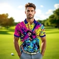 thumbnail image 4 of HOMYGIFTS Men’s Pop Art Neon Grunge Golf Polo – Graffiti Spray & Metallic Sunburst, 4 of 8