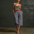 thumbnail image 4 of Purcolt Overalls for Women Dressy Casual Square Neck Spaghetti Strap Wide Leg Cropped Baggy Jumpsuit Lightweight Loose Fit Rompers with Pockets, No Belt, 4 of 8