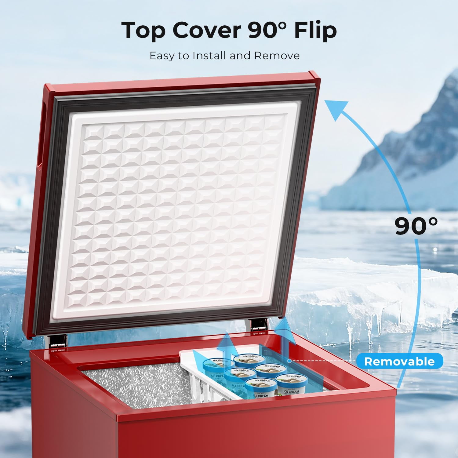 Auseo 3.8 Cu.Ft Chest Freezer Low Temperature Freezer with Removable Basket,Free Standing Top open Door Deep Freezer, Adjustable Temperature for Home, Basement, Kitchen, Red